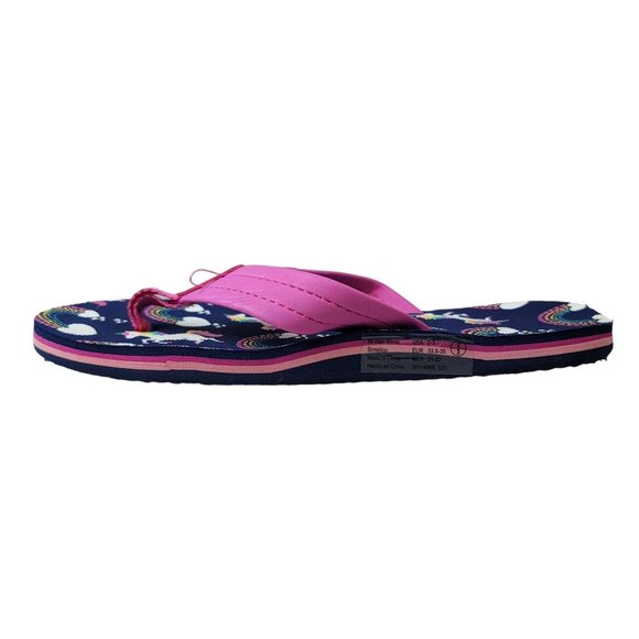 2/$15 Wonder Nation Girls Heart Flip Flops Blue Size 2-3 Slip On Rainbow Unicorn - Picture 6 of 14